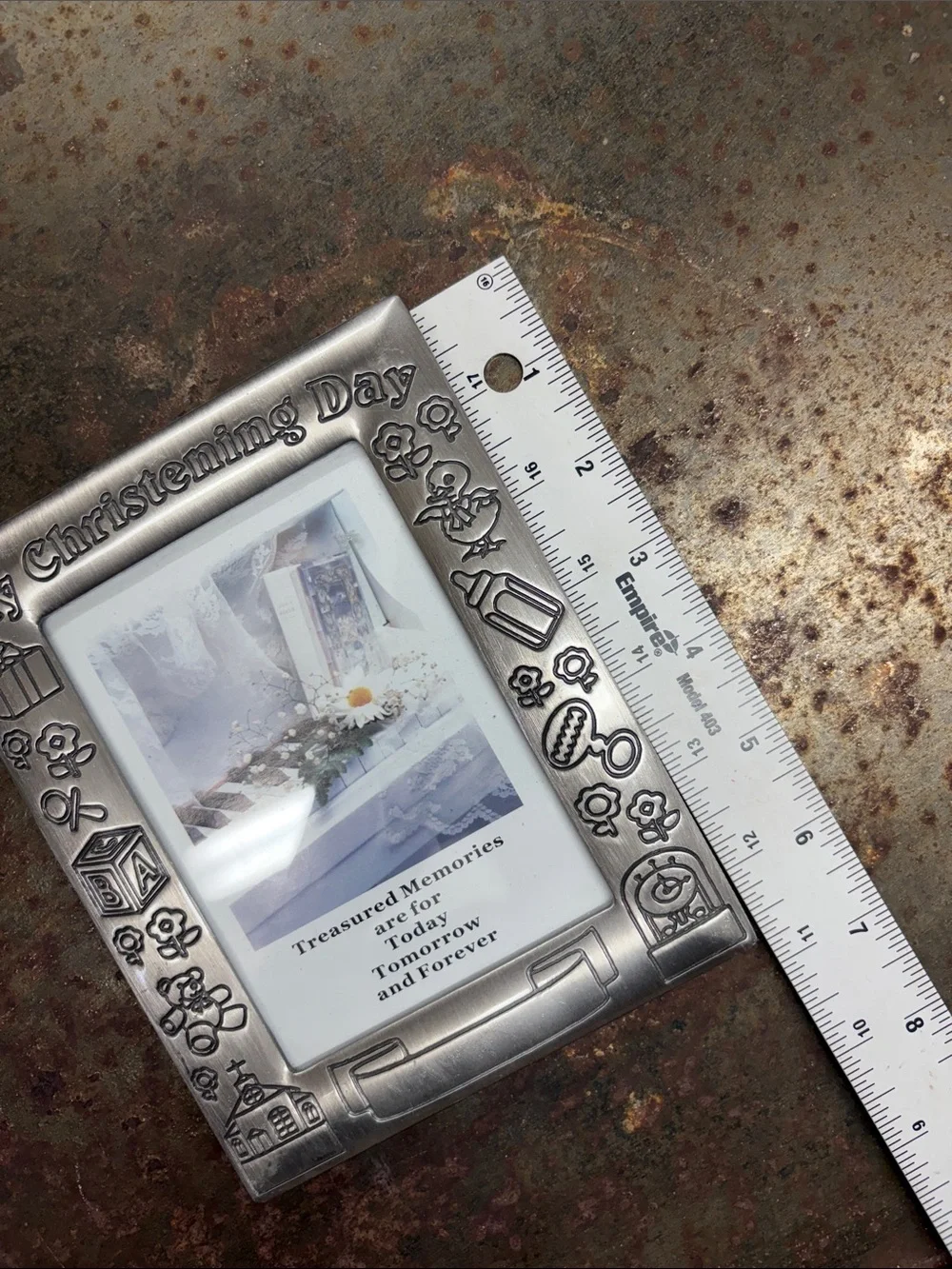 My Christening Day Silver Plate Photo Frame. Embossed Details & Customizable 4x6